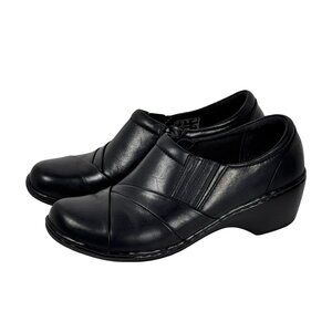 Clarks Collection Womens Channing Essa Clogs Sz 7.5 Black Leather Comfort Work